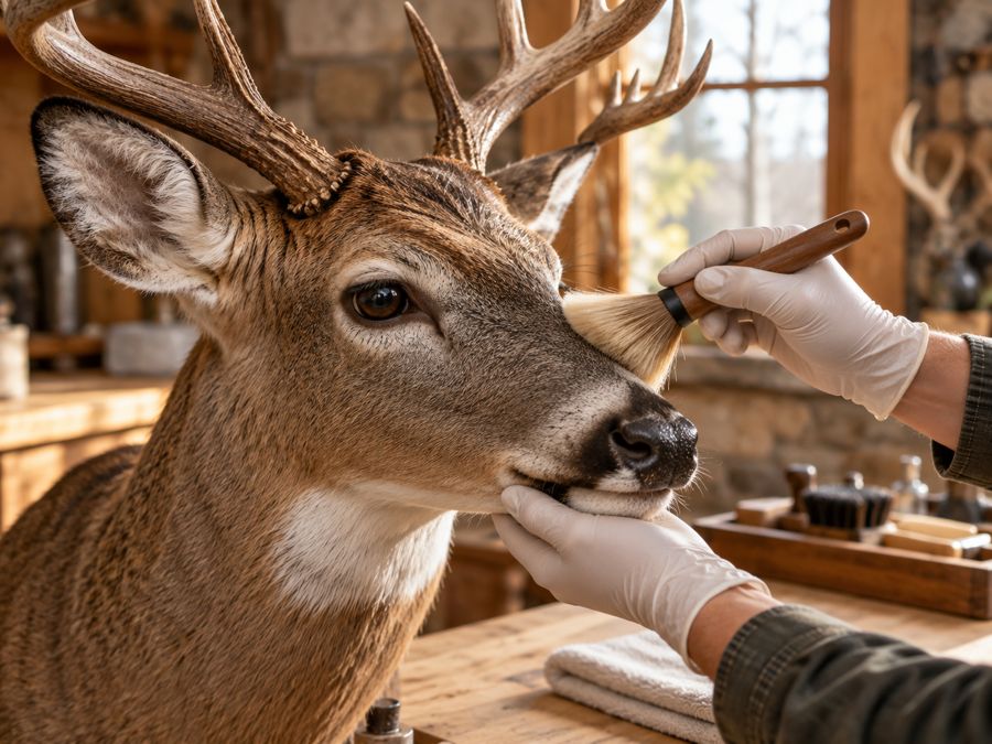 Whitetail shoulder mount being brushed clean